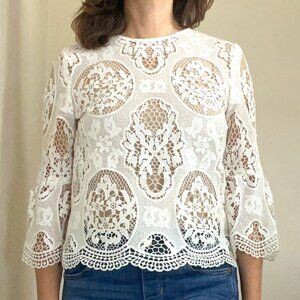 Zara Woman Lace Blouse, Zara White Lace Blouse, Boho Blouse, Bohemian Blouse, Lg